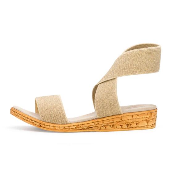 Charleston Shoe Company Benjamin MED Linen ruffle Tan Sandal Size 8 - Picture 1 of 6